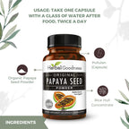 Herbal Goodness Papaya Seeds Powder Capsules – 600mg x 60, Organic Papain Enzymes for Digestion