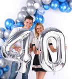 COLORFUL ELVES Silver 40 Number Balloons – Jumbo 40th Birthday Foil Mylar Decor