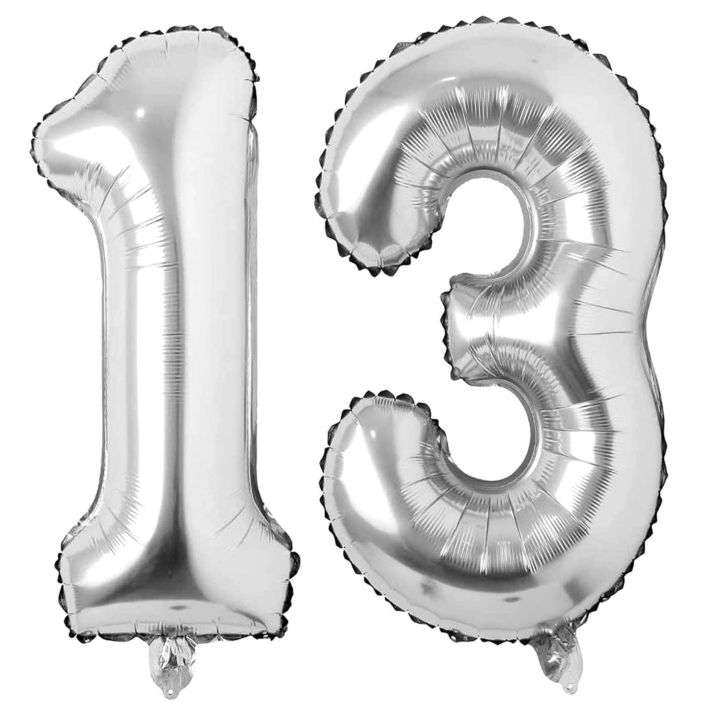 COLORFUL ELVES Silver 13-Number Balloons • 40-Inch Jumbo Foil Mylar for 13th Birthday Parties