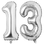 COLORFUL ELVES Silver 13-Number Balloons • 40-Inch Jumbo Foil Mylar for 13th Birthday Parties