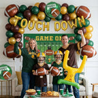 ColorToyz Football Party Decorations Kit | Green Brown Gold Balloon Arch, Touch Down Banner & Game On Backdrop