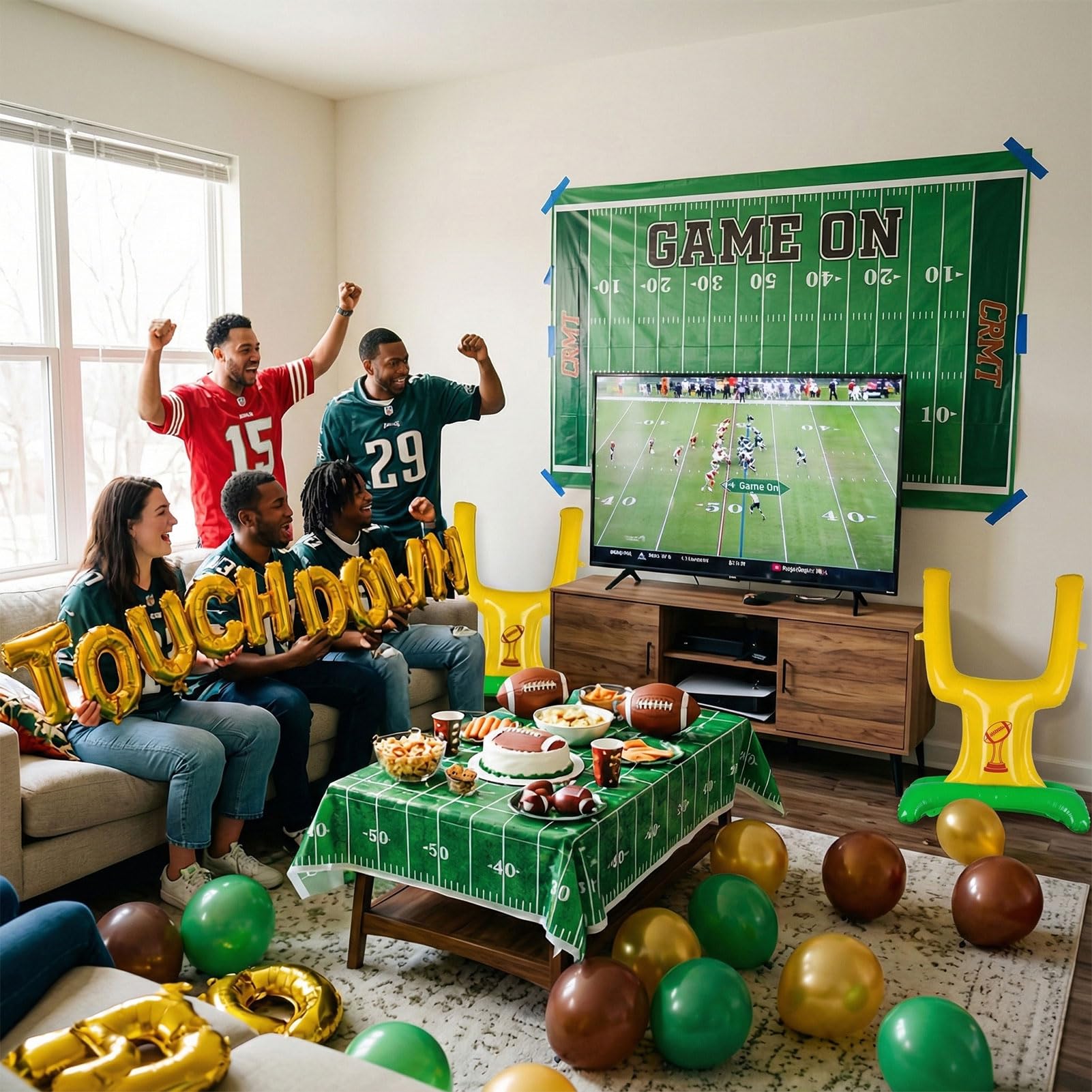 ColorToyz Football Party Decorations Kit | Green Brown Gold Balloon Arch, Touch Down Banner & Game On Backdrop