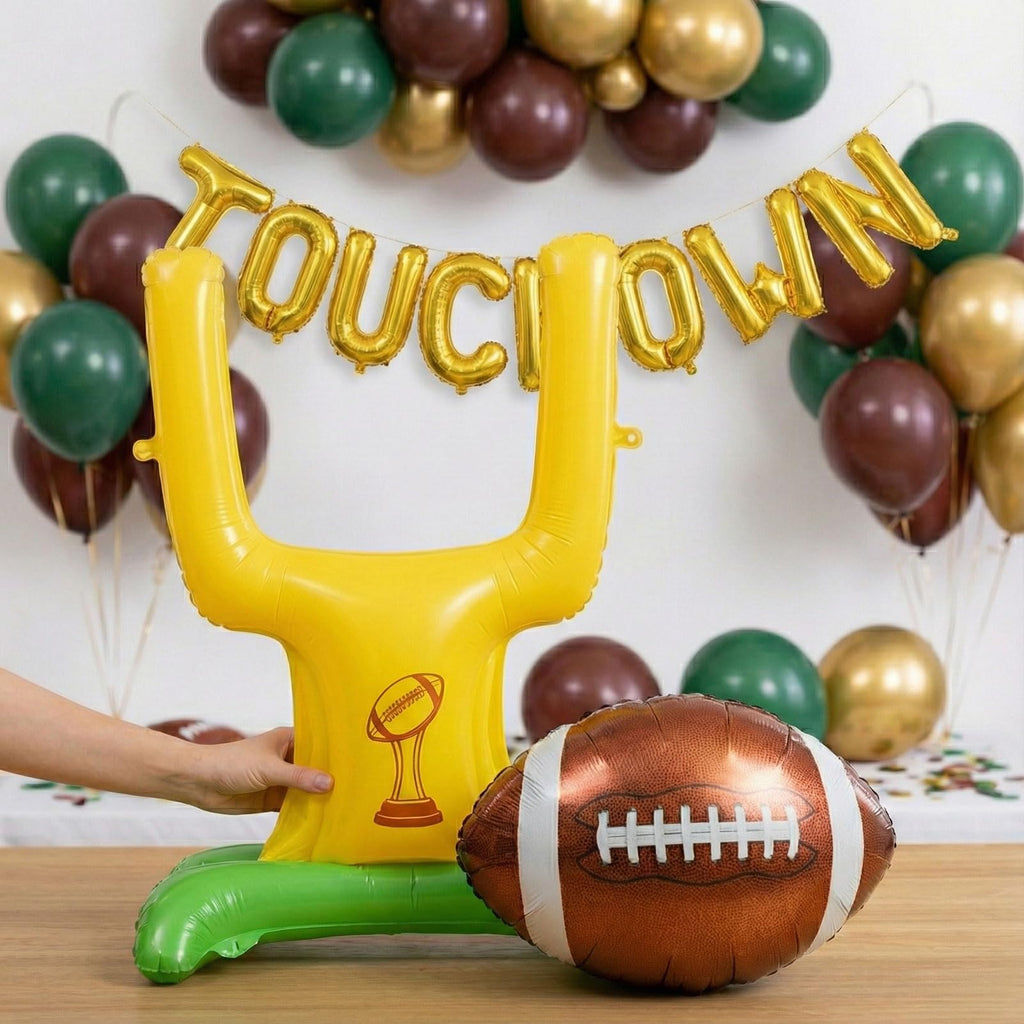 ColorToyz Football Party Decorations Kit | Green Brown Gold Balloon Arch, Touch Down Banner & Game On Backdrop