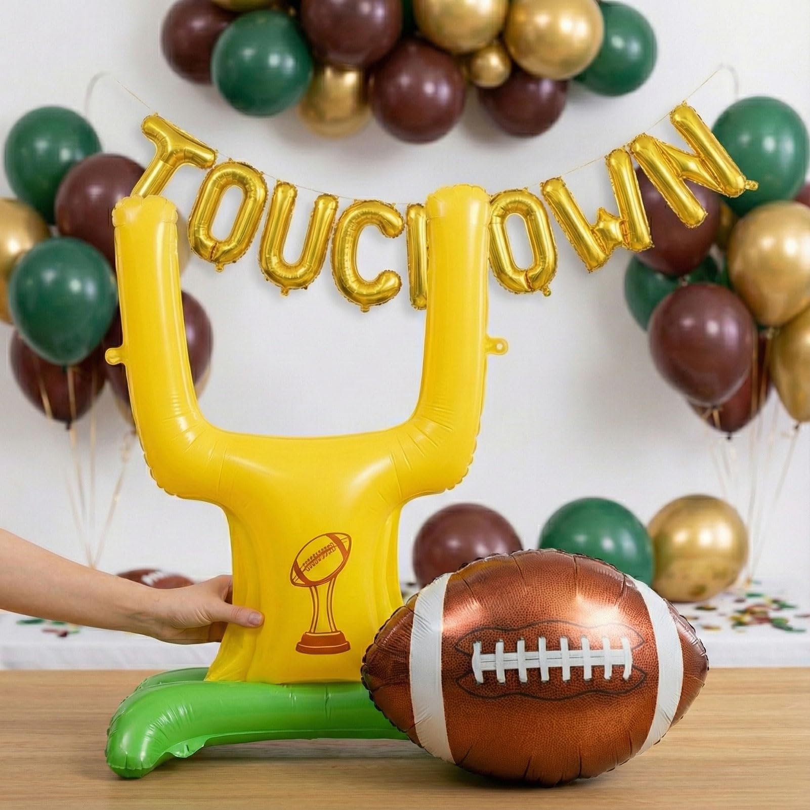 ColorToyz Football Party Decorations Kit | Green Brown Gold Balloon Arch, Touch Down Banner & Game On Backdrop