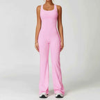 Flared Open Back Jumpsuit with Push-up Butt & Contrast Details