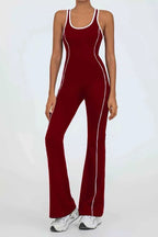 Flared Open Back Jumpsuit with Push-up Butt & Contrast Details