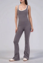 Flared Open Back Jumpsuit with Push-up Butt & Contrast Details