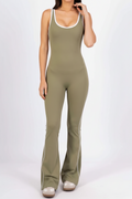 Flared Open Back Jumpsuit with Push-up Butt & Contrast Details