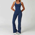 Flared Open Back Jumpsuit with Push-up Butt & Contrast Details