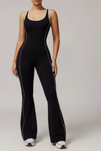 Flared Open Back Jumpsuit with Push-up Butt & Contrast Details