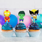 Confetti! 24pc Cartoon Superhero Cupcake Toppers – Colorful Kids Party Decor, Non-Edible