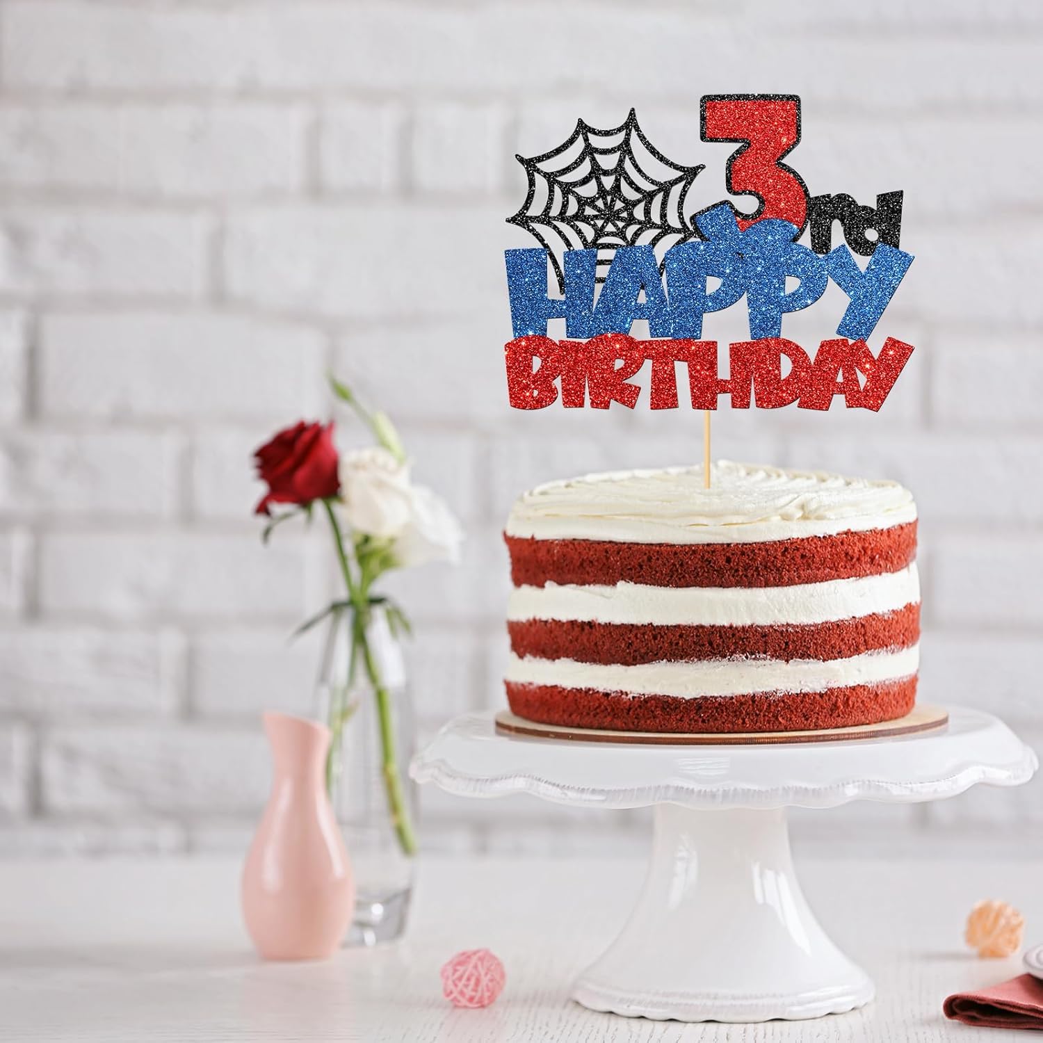 Confetti! Superhero 3rd Birthday Number Cake Topper | Multilayer Glitter, Eco-Friendly