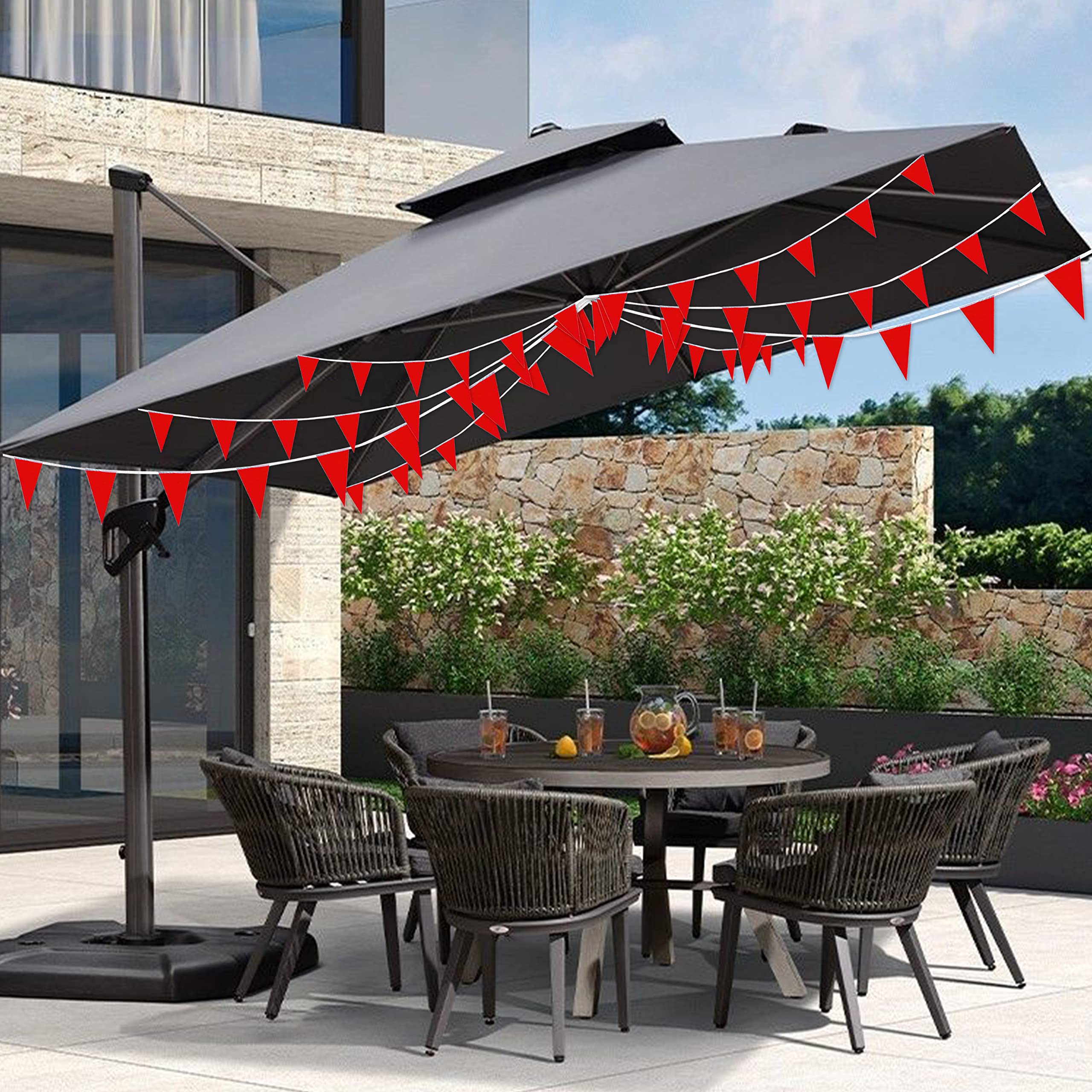 Consummate 100 ft Red Pennant Banner Set – 60 DIY Triangle Flags for Grand Openings & Parties