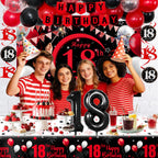 Coosilion Happy 18th Birthday Decorations — Red & Black 18th Banner, Balloons, Backdrop & Centerpieces