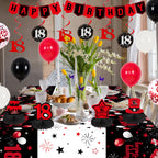 Coosilion Happy 18th Birthday Decorations — Red & Black 18th Banner, Balloons, Backdrop & Centerpieces