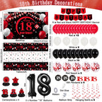 Coosilion Happy 18th Birthday Decorations — Red & Black 18th Banner, Balloons, Backdrop & Centerpieces