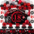 Coosilion Happy 18th Birthday Decorations — Red & Black 18th Banner, Balloons, Backdrop & Centerpieces
