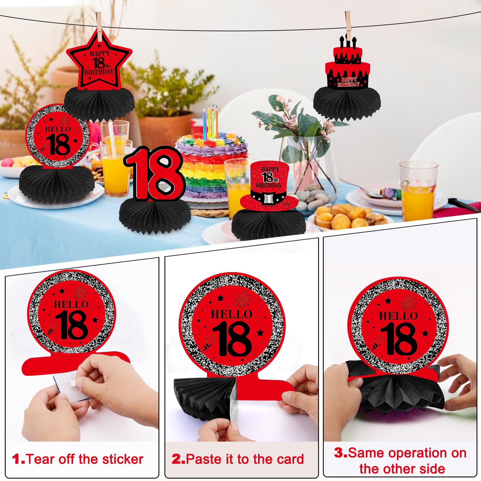 Coosilion Happy 18th Birthday Decorations — Red & Black 18th Banner, Balloons, Backdrop & Centerpieces