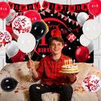 Coosilion Happy 18th Birthday Decorations — Red & Black 18th Banner, Balloons, Backdrop & Centerpieces