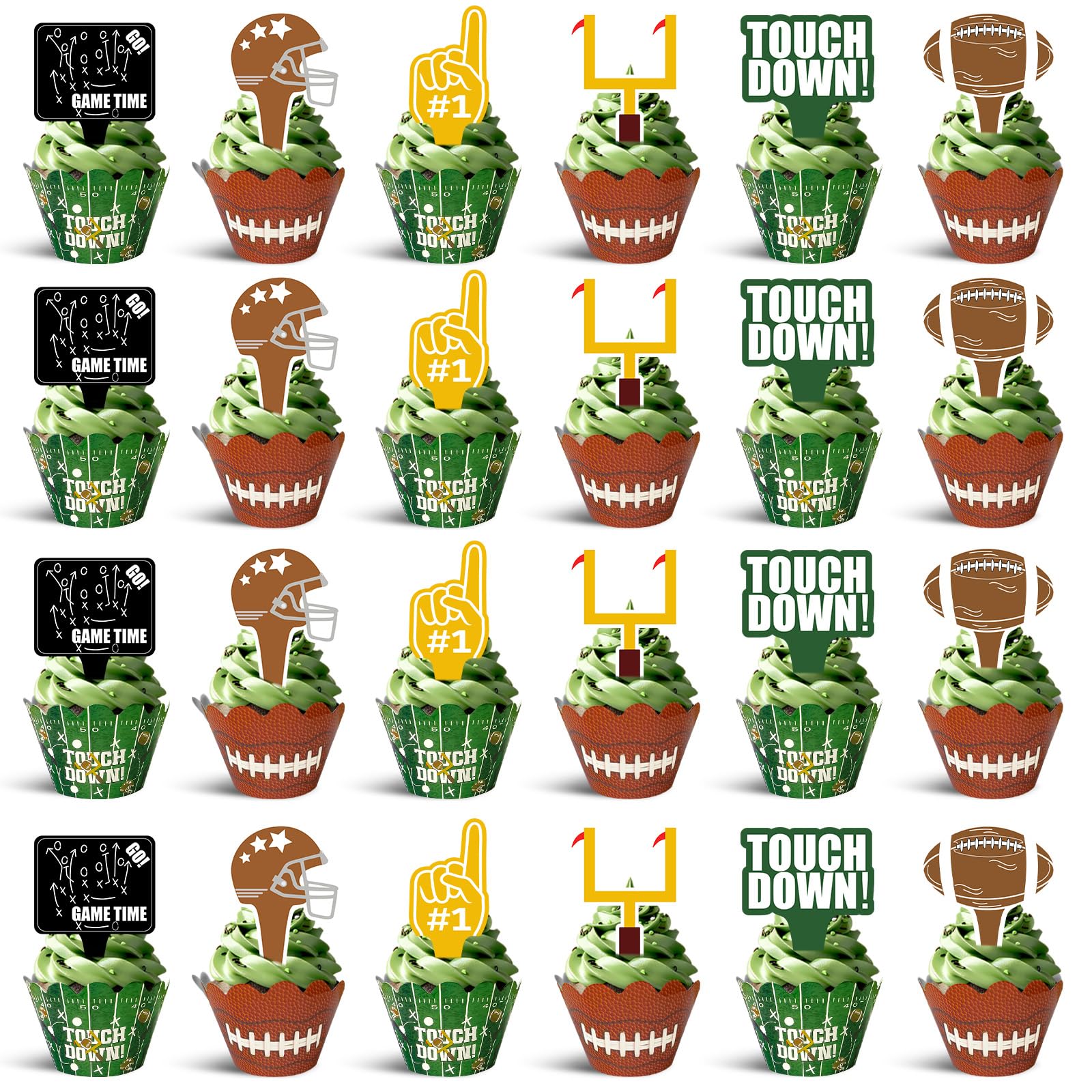 CoquetteBow012 48Pcs Football Cupcake Toppers & Wrappers | Football Theme Party Decor