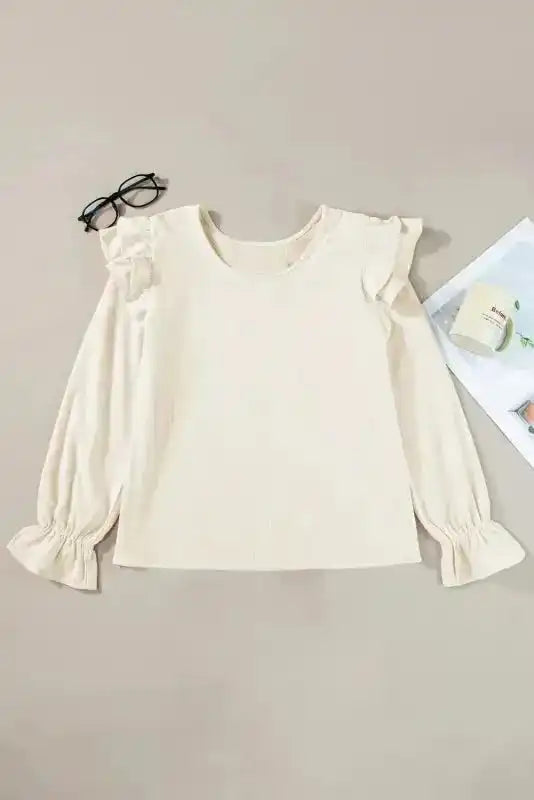 Corduroy Ruffle Blouse Women UK | Casual Elegant