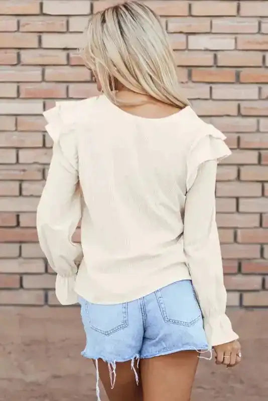 Corduroy Ruffle Blouse Women UK | Casual Elegant