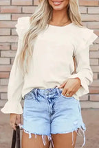 Corduroy Ruffle Blouse Women UK | Casual Elegant