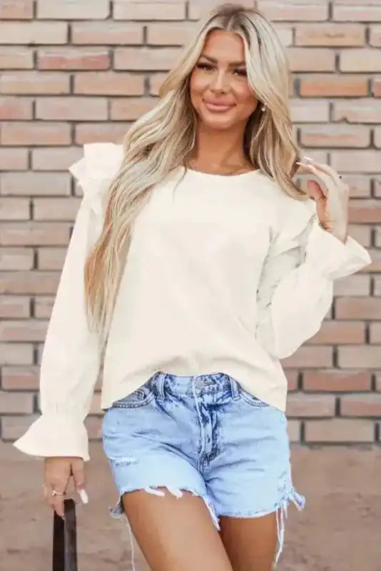 Corduroy Ruffle Blouse Women UK | Casual Elegant