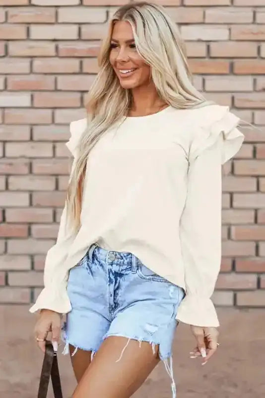 Corduroy Ruffle Blouse Women UK | Casual Elegant