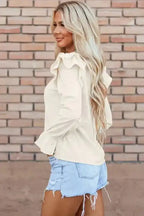 Corduroy Ruffle Blouse Women UK | Casual Elegant