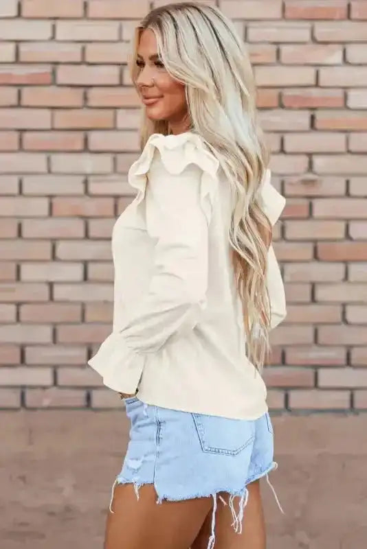 Corduroy Ruffle Blouse Women UK | Casual Elegant