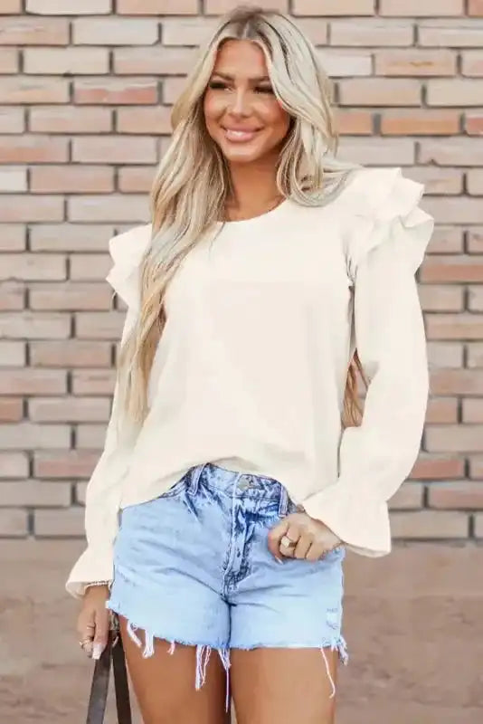 Corduroy Ruffle Blouse Women UK | Casual Elegant