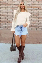 Corduroy Ruffle Blouse Women UK | Casual Elegant