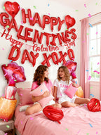 Cosweet 31pcs Galentines Day Balloons Set – Red Letter Foil Balloons, Lips, Lipstick, Heart Shapes with Glitter Banner & Pump