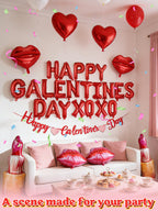 Cosweet 31pcs Galentines Day Balloons Set – Red Letter Foil Balloons, Lips, Lipstick, Heart Shapes with Glitter Banner & Pump