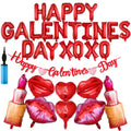 Cosweet 31pcs Galentines Day Balloons Set – Red Letter Foil Balloons, Lips, Lipstick, Heart Shapes with Glitter Banner & Pump