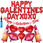 Cosweet 31pcs Galentines Day Balloons Set – Red Letter Foil Balloons, Lips, Lipstick, Heart Shapes with Glitter Banner & Pump