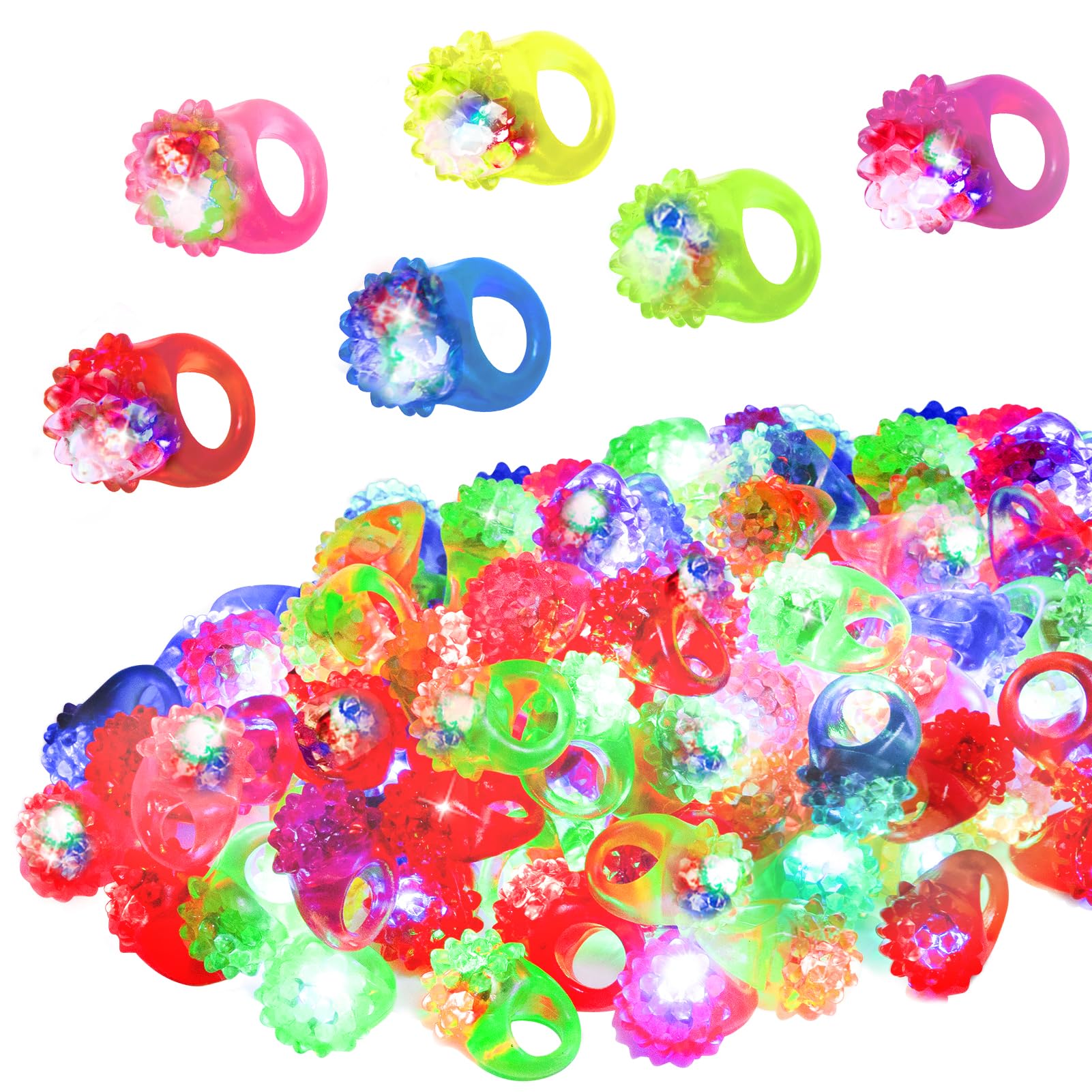 Cosweet 48 Pcs LED Light Up Jelly Rings – Glow in the Dark Party Favors (6 Colors)