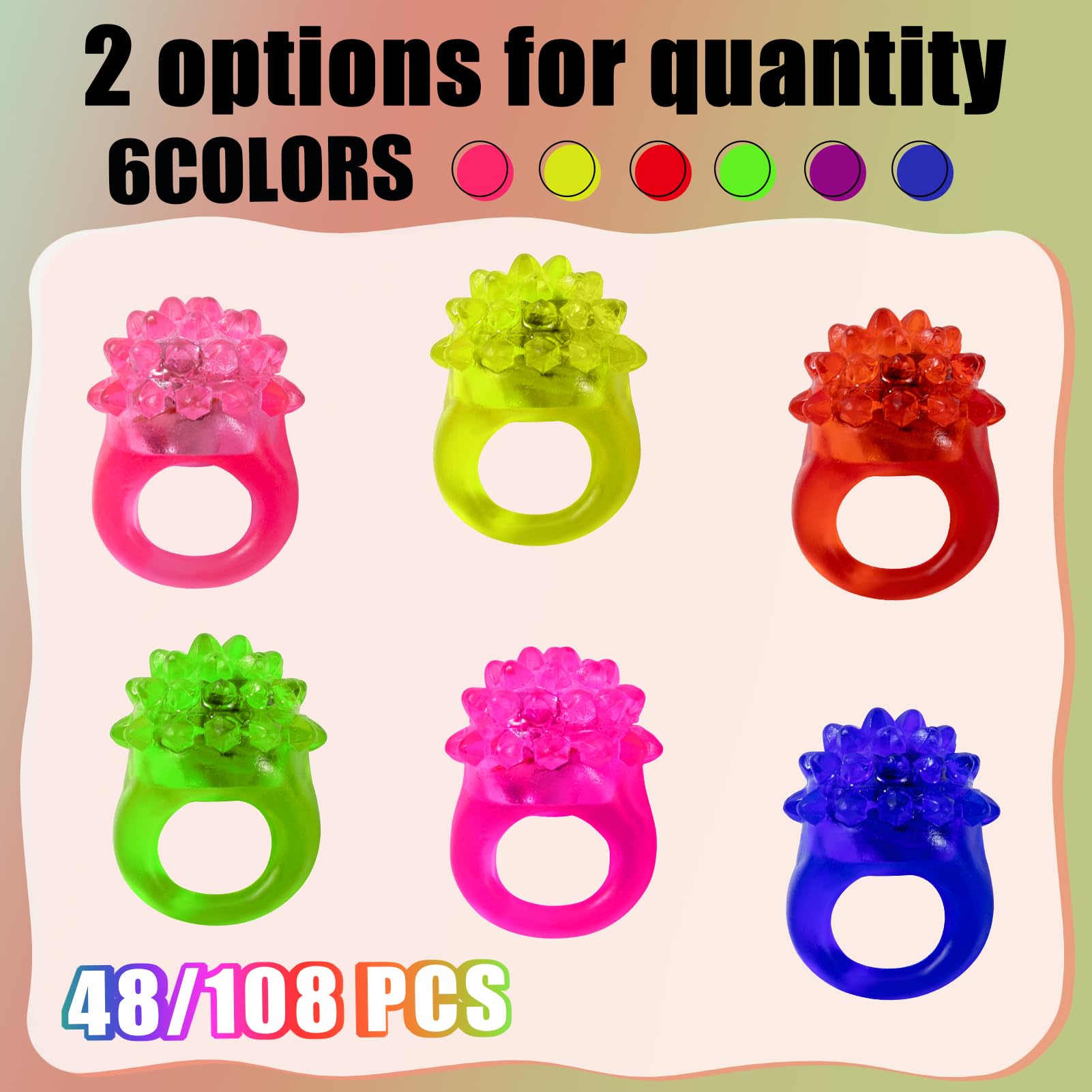 Cosweet 48 Pcs LED Light Up Jelly Rings – Glow in the Dark Party Favors (6 Colors)