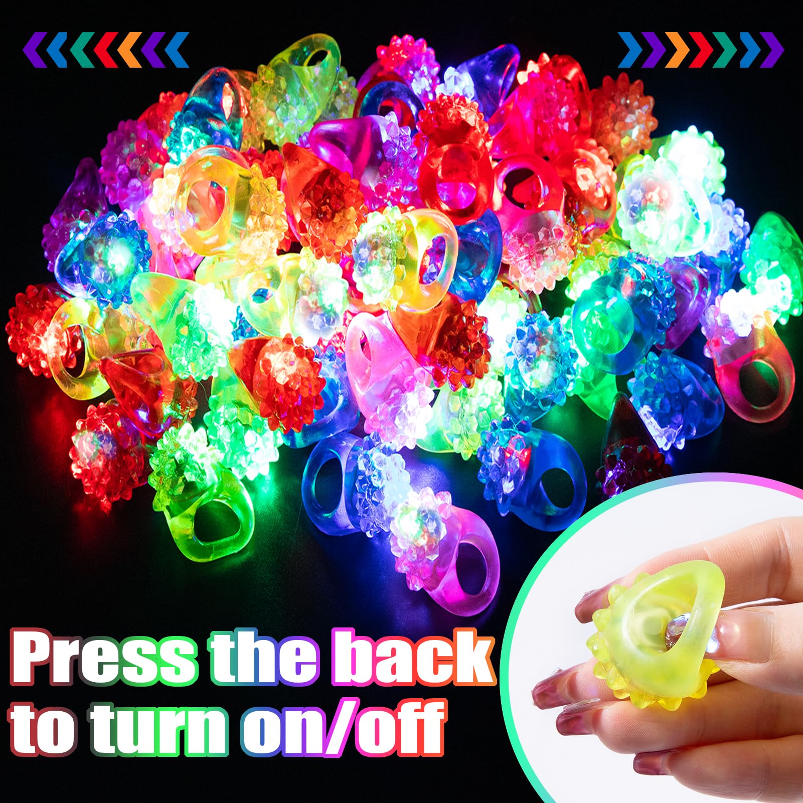 Cosweet 48 Pcs LED Light Up Jelly Rings – Glow in the Dark Party Favors (6 Colors)