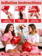 Cosweet 31pcs Galentines Day Balloons Set – Red Letter Foil Balloons, Lips, Lipstick, Heart Shapes with Glitter Banner & Pump