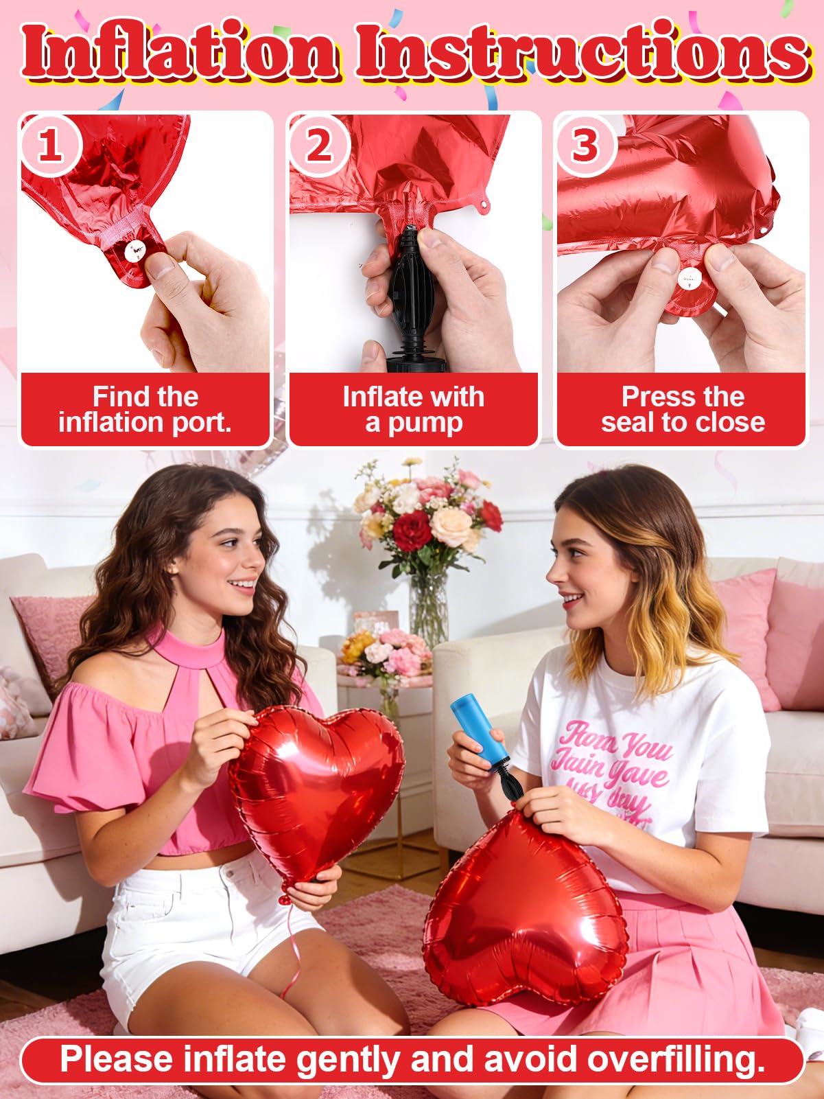 Cosweet 31pcs Galentines Day Balloons Set – Red Letter Foil Balloons, Lips, Lipstick, Heart Shapes with Glitter Banner & Pump