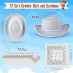Coume 24-Piece Glitter Silver Cowboy Hats & White Bandanas for Kids – Western Costume Accessories