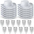 Coume 24-Piece Glitter Silver Cowboy Hats & White Bandanas for Kids – Western Costume Accessories