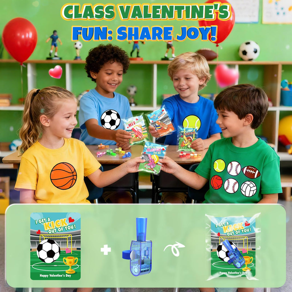 CPSYUB 28-Pack Sports Valentines LED Finger Lights with Cards – Glow-in-the-Dark Kids Party Favors