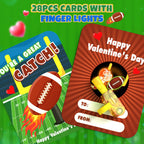 CPSYUB 28-Pack Sports Valentines LED Finger Lights with Cards – Glow-in-the-Dark Kids Party Favors