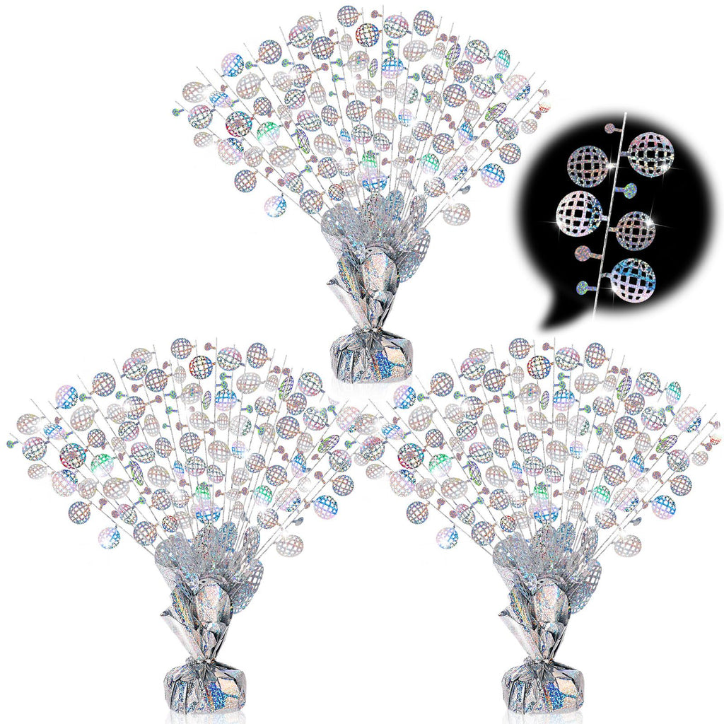 CraftyDream 3 Pcs Disco Table Decorations - Silver Glitter Foil Spray Centerpieces