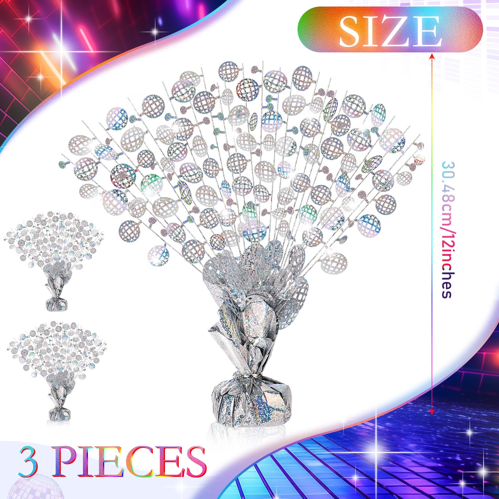 CraftyDream 3 Pcs Disco Table Decorations - Silver Glitter Foil Spray Centerpieces