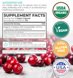 Organic Cranberry Extract Capsules — 50X Potency Cranberry Pills (4 Month Supply) — Vegan, Non-GMO, USDA Organic