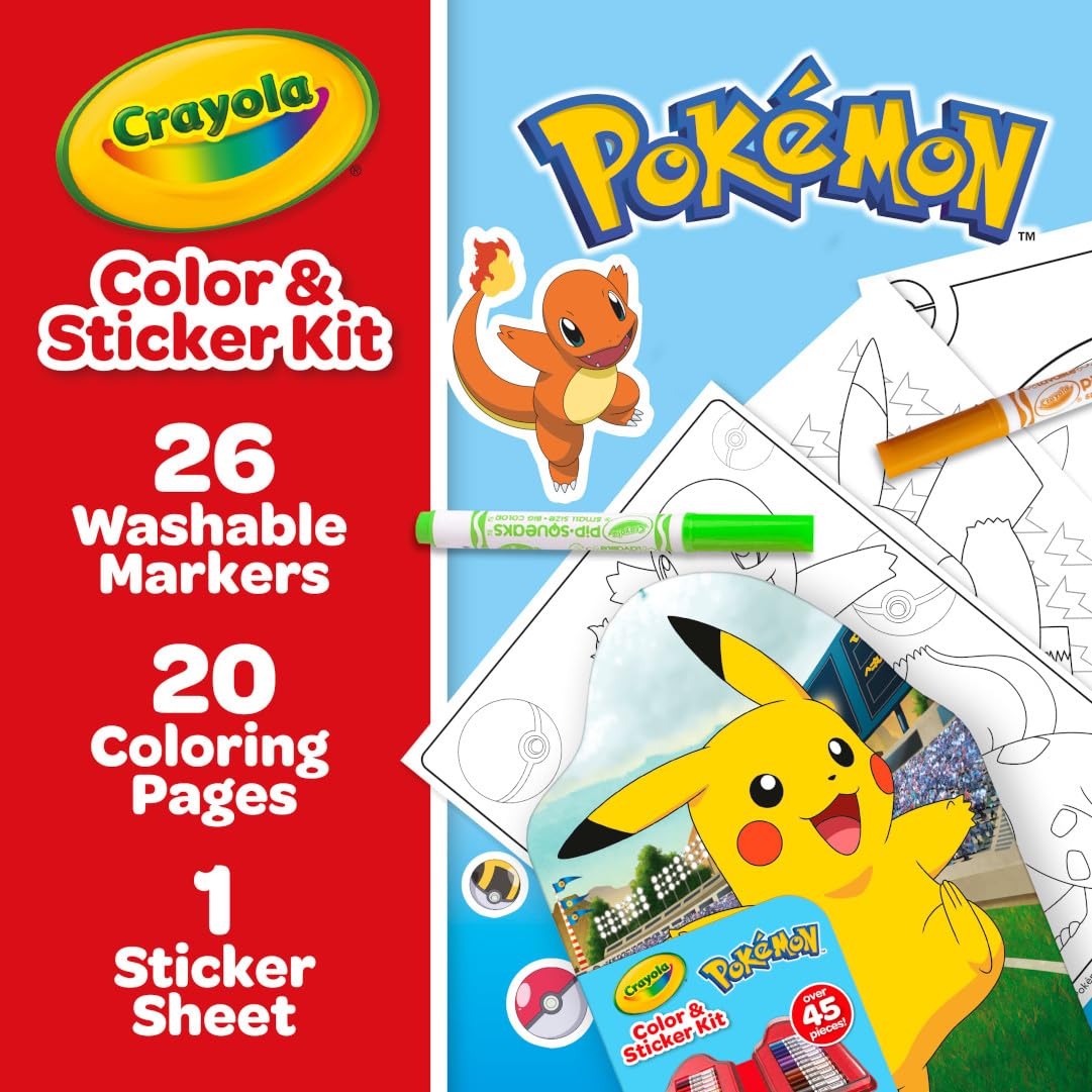 Crayola Pokemon Art Kit for Kids – 45pc Coloring Set with Pages, Markers & Stickers